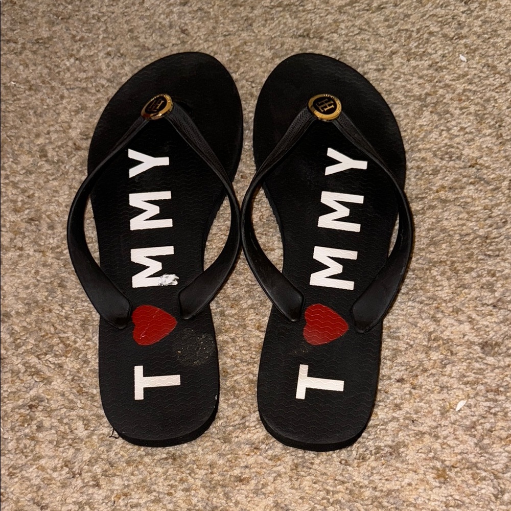 Tommy Hilfiger Black and Red Sandals